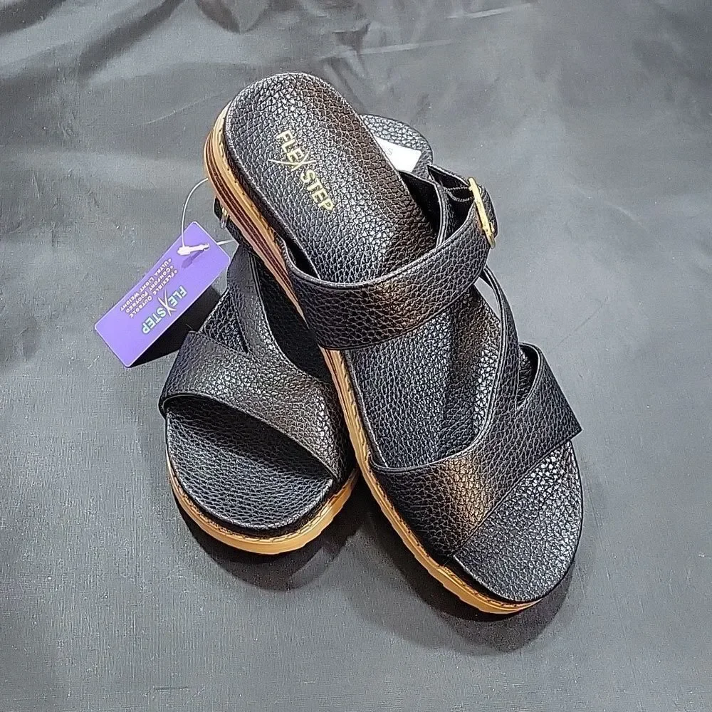 BRAND NEW FLEXSTEP DOUBLE STRAP ADJUSTABLE BUCKLE FLAT SANDAL